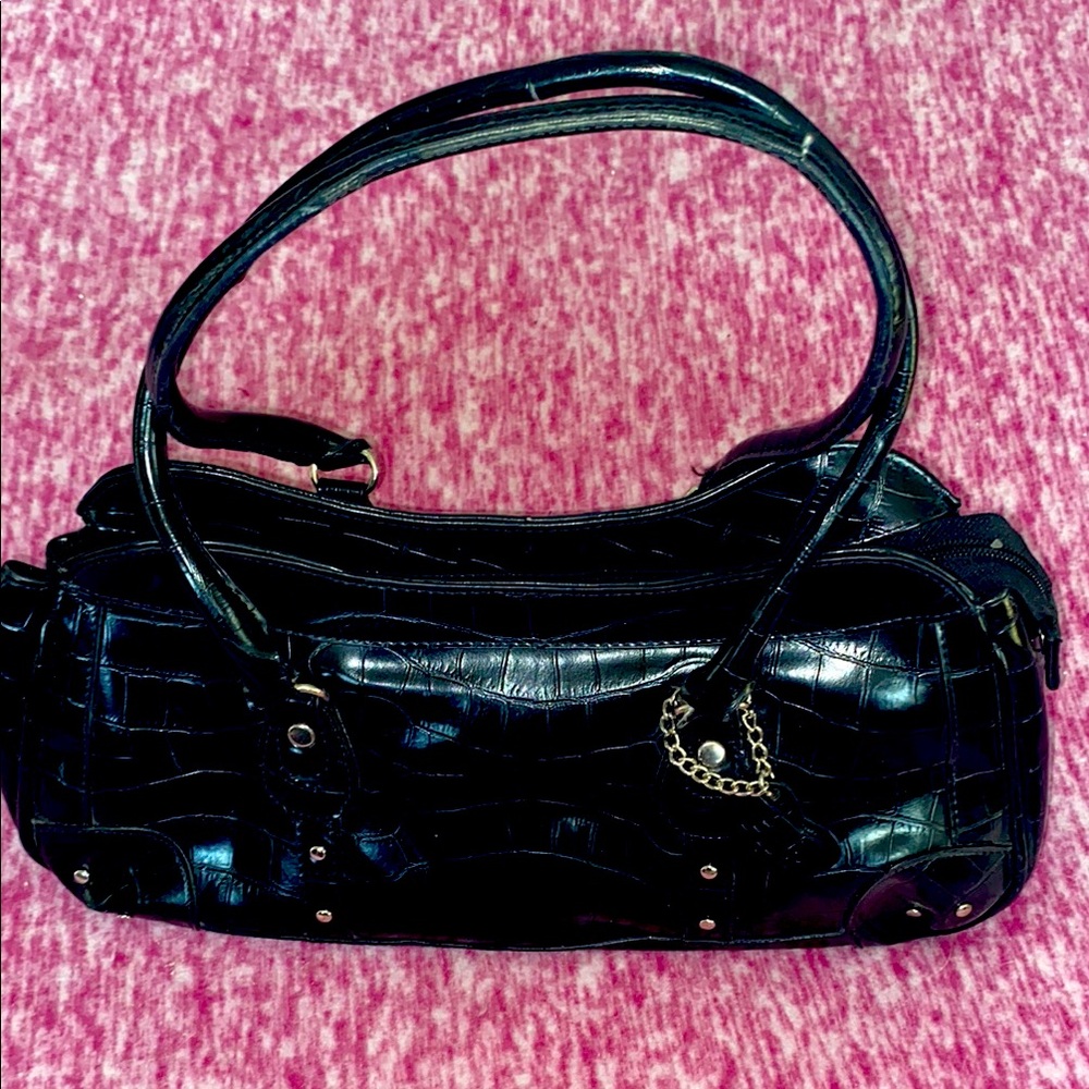 Vintage Fairweather Elegant Black Crocodile-Embossed Women's Bag